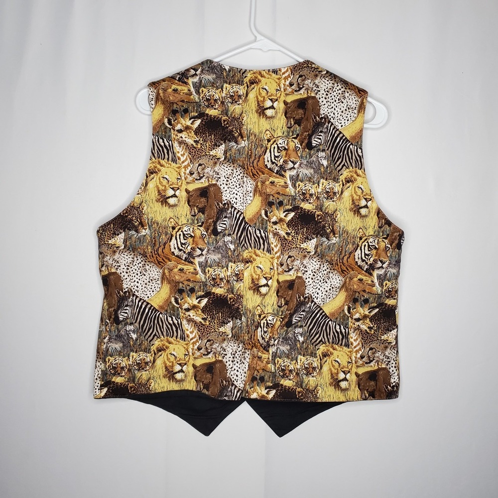 Vtg Toscano Jungle Animals Vest Women XL Cotton Twill Button V-Neck Safari Zoo - Picture 2 of 8